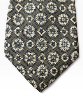 Andover Shop Handmade 100% Silk Tie Olive Navy Cream Medallion Ivy Trad Preppy